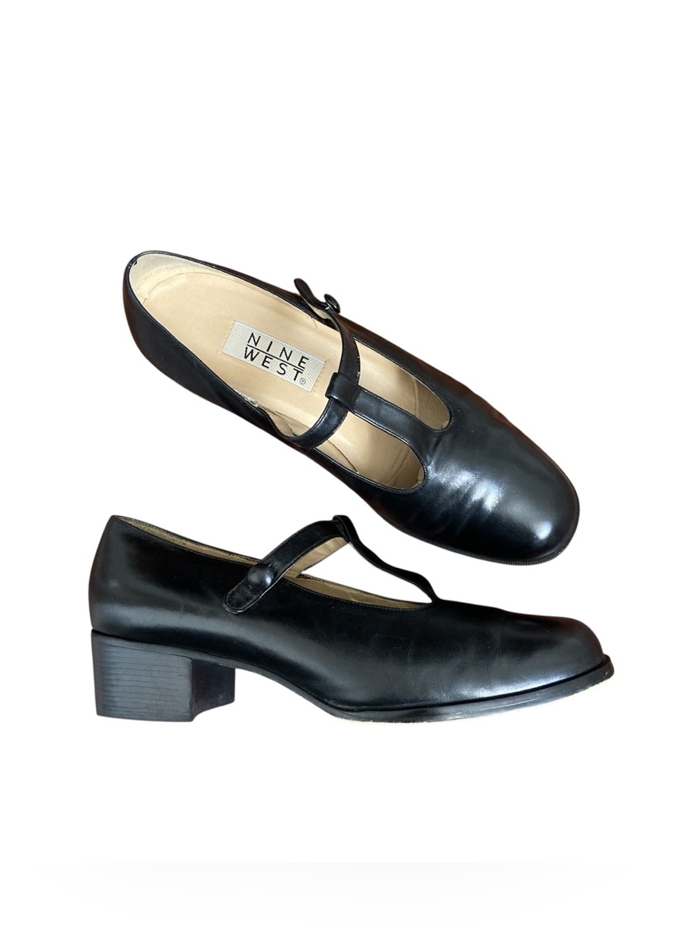 Vintage 90s Nine West Leather T-Strap Mary Jane Shoes Women’s 9 Black